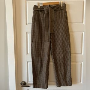 Aritzia Wilfred wool tie-front pant- brown houndstooth, size 8